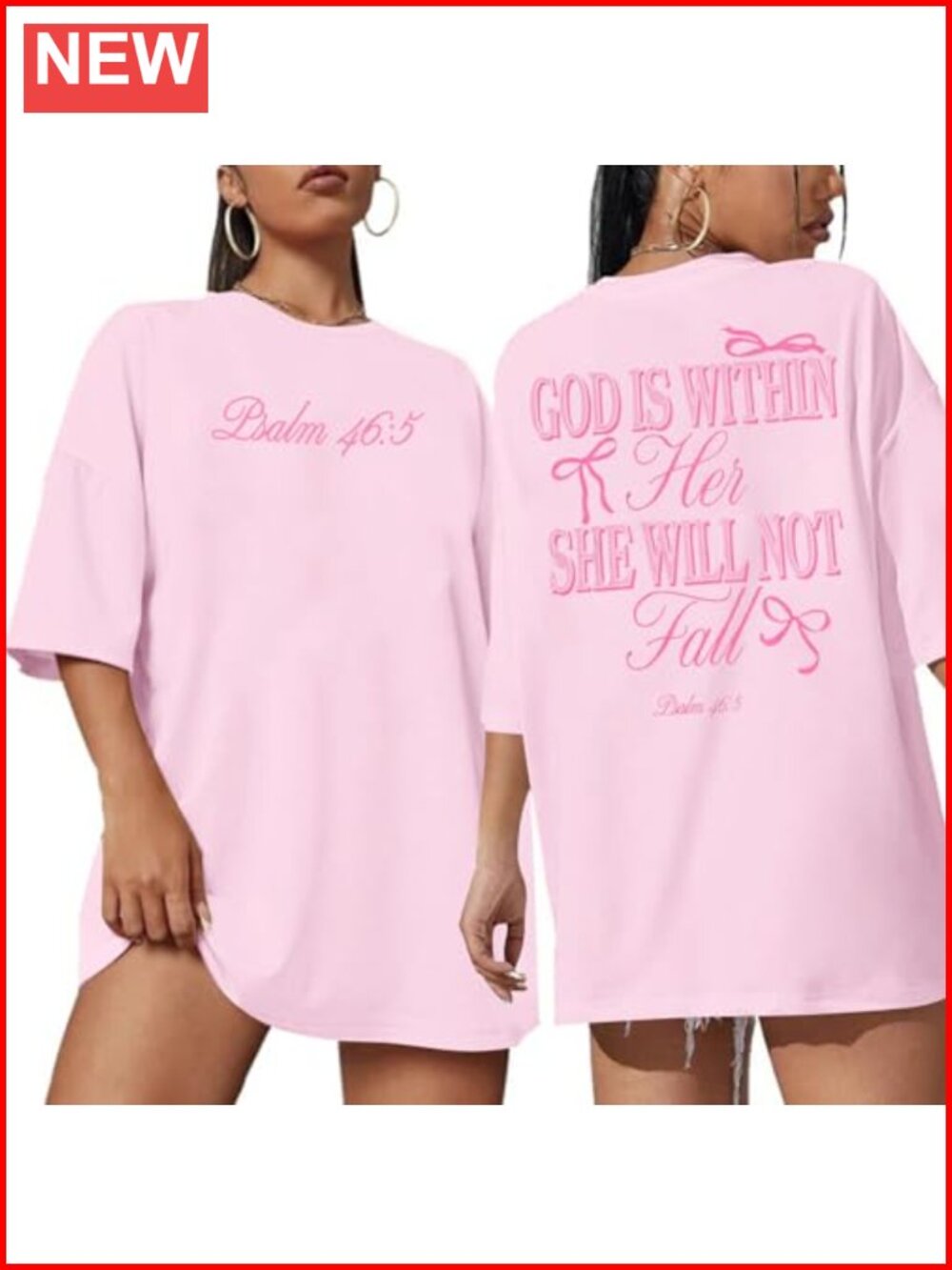 Oversized Christian T-Shirt God is Within Her Psalm 46:5 Religious Tee